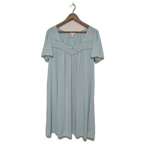 Miss Elaine Classics Women's XL Nylon Light Blue Nylon Tricot Nightgown Emb